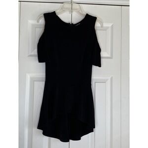 Bebe Y2K Top Women's Cold Shoulder Black Gold Chain Trim Peplum Zip-up Sz XS